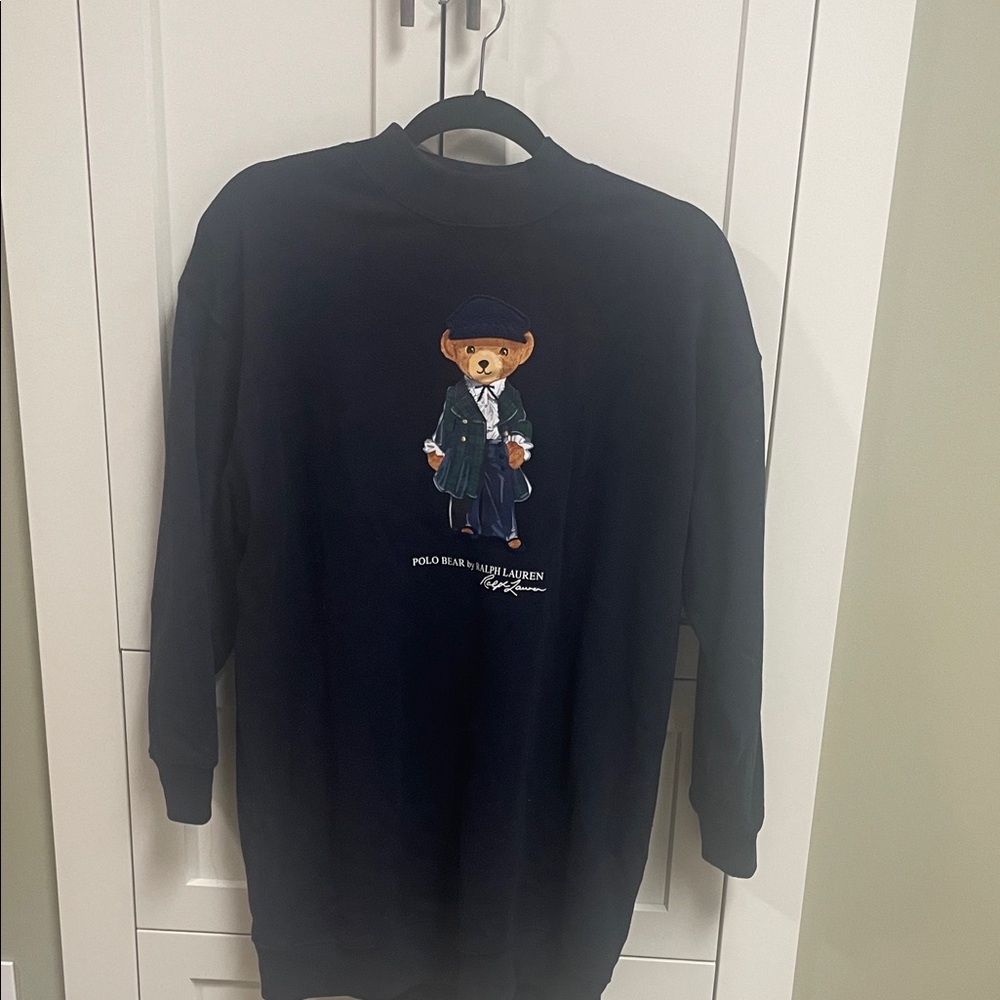 Ralph Lauren Black Polo Bear Sweatshirt Dress polo Bearlittle girls size 14-16